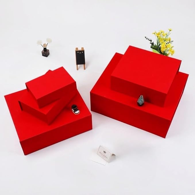 UoeRing 6 Pack Red Gift Box 9.5x6x3 inch Small Luxury Gift Box for Presents with Magnetic Lid Collapsible,Valentine's Day,Christmas,Contains Card, Ribbon, Tissue Paper,Shredded Paper Fille