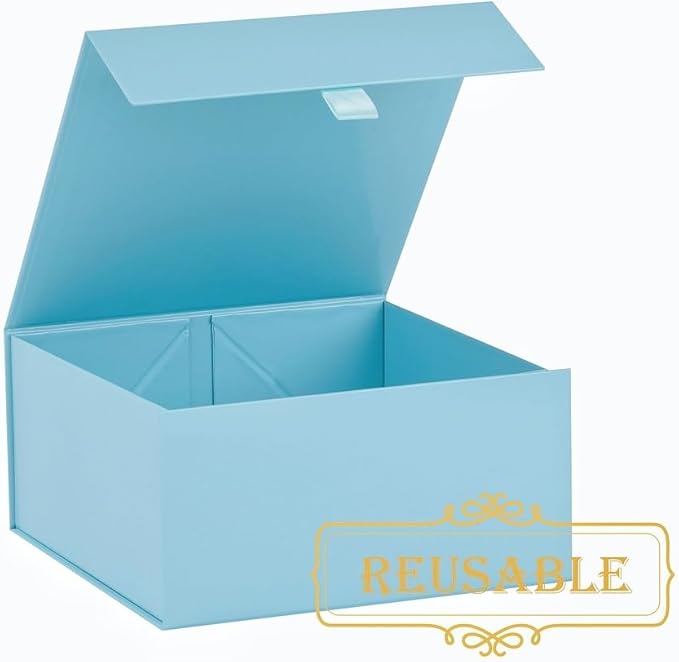 5 Pcs Blue Gift Box 8x8x4 Inches Small Gift Boxes for Presents with Magnetic Closure Lid Luxury Collapsible Gift Box Bridesmaid, Wedding, Birthday Boxs for Gift Packaging