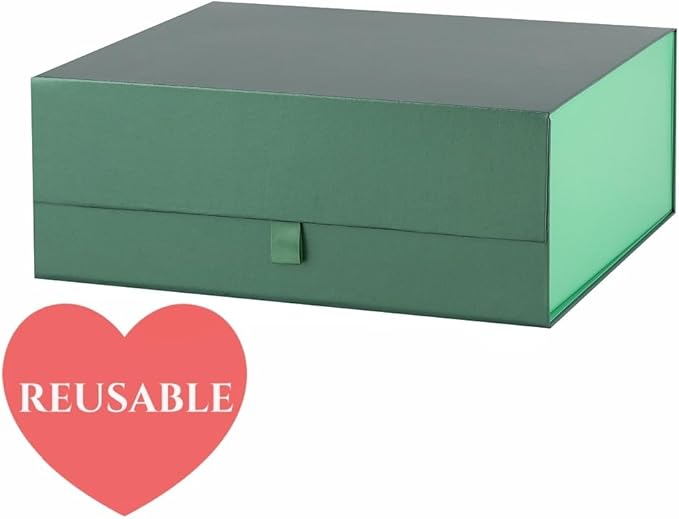 Large Gift Box 13.5x11.8x4.7 Inches, Green Gift Boxes for Presents with Magnetic Closure Lid, Luxury Gift Box Rectangle Collapsible Boxes for Gift Packaging