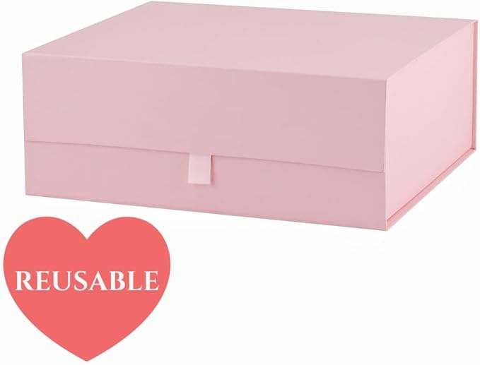 Pink Gift Box Large 13.5x11.8x4.7 Inches, Pink Gift Boxes for Presents with Magnetic Closure Lid, Luxury Gift Box Rectangle Collapsible Boxes for Gift Packaging