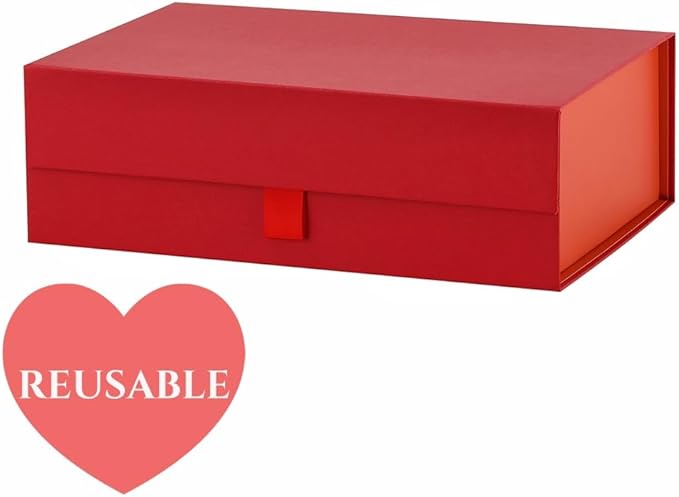 Red Gift Box for Presents 10.8x7.5x3.5 Inches Magnetic Gift Boxes with Lid Luxury Gift Box for Rectangle Collapsible for Bridesmaid, Wedding, Birthday Gift Packging