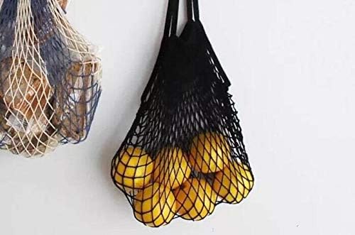 6 Pack Portable,Reusable,Reusable Produce Bags,Washable Cotton Mesh String Organic Organizer Shopping Handbag Long Handle Net Tote (grey blue,Black,Beige,Pink,Purple,Yellow)