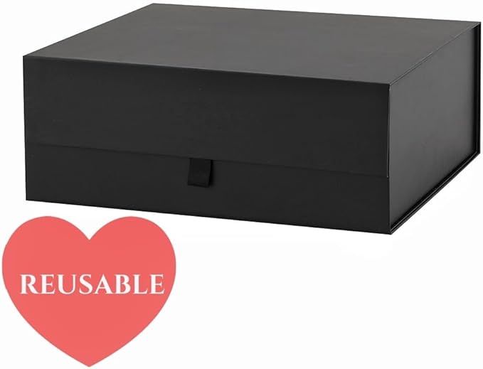 Black Gift Box Large 13.5x11.8x4.7 Inches, Black Gift Boxes for Presents with Magnetic Closure Lid, Luxury Gift Box Rectangle Collapsible Boxes for Gift Packaging