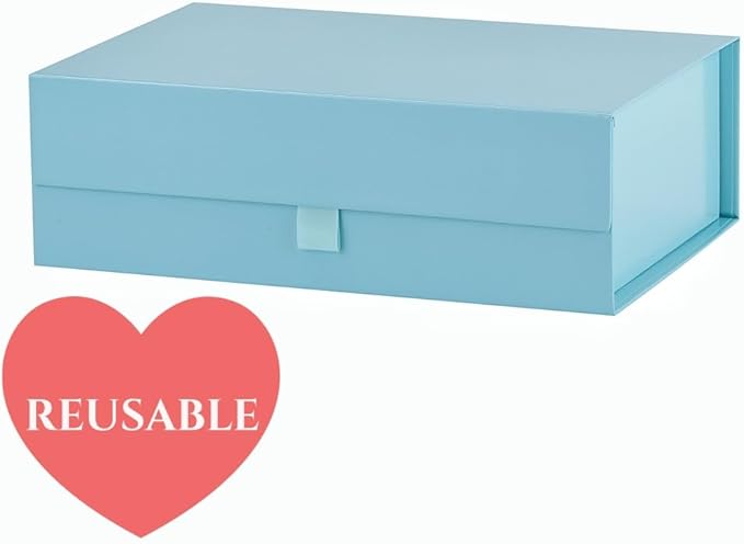 Blue Gift Box for Presents 10.8x7.5x3.5 Inches Magnetic Gift Boxes with Lid Luxury Gift Box for Rectangle Collapsible for Bridesmaid, Wedding, Birthday Gift Packging