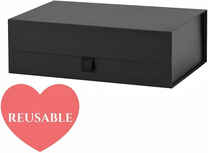 Black Gift Box for Presents 10.8x7.5x3.5 Inches Magnetic Gift Boxes with Lid Luxury Gift Box for Rectangle Collapsible for Bridesmaid, Wedding, Birthday Gift Packging