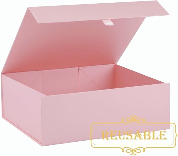 2 Pcs Pink Gift Box Large 13.5x11.8x4.7 Inches, Pink Gift Boxes for Presents with Magnetic Closure Lid, Luxury Gift Box Rectangle Collapsible Boxes for Gift Packaging