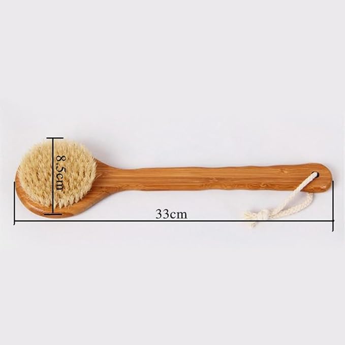 12.6" Long Handle Dry Bath Body Brush Back Scrubber, Bamboo Handle Bath Shower Brush Scrubber with Natural Boar Bristles, Good for Detox, Exfoliating, Cellulite, Blood Circulation, etc.
