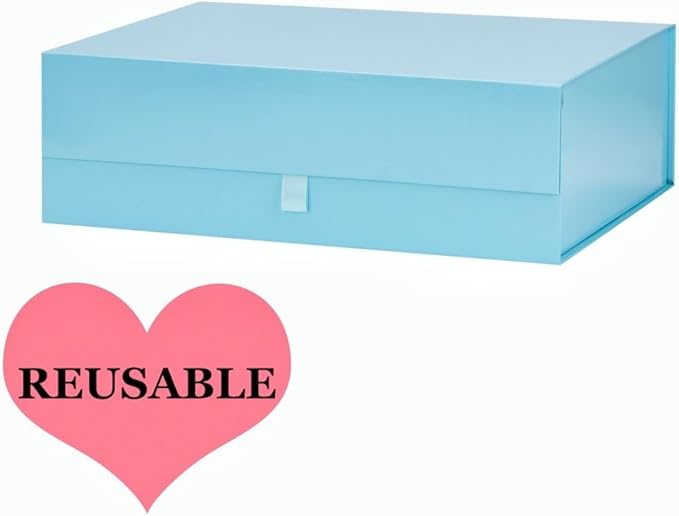 Extra Large Gift Box 16.5x14x5.5 Inches,Blue Gift Boxs for Presents with Lid Magnetic Closure Collapsible,Groomsman Proposal Box,Birthday, Christmas,for Clothes and Large Gifts