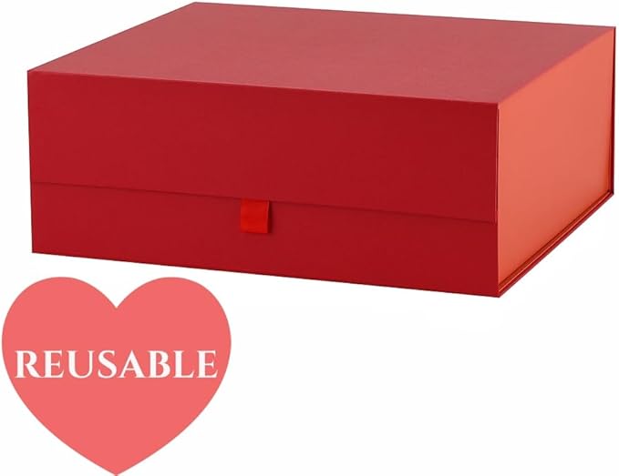 Large Gift Box 13.5x11.8x4.7 Inches, Red Gift Boxes for Presents with Magnetic Closure Lid, Luxury Gift Box Rectangle Collapsible Boxes for Gift Packaging