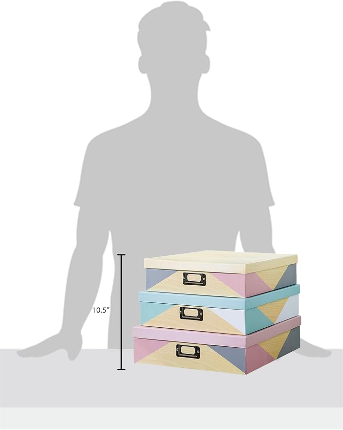 SLPR Decorative Cardboard Storage Boxes With Lids - Set of 3: Paperboard Photo Storage Box, Document Boxes for Organizing and Home Decor, Memory Box For Keepsakes