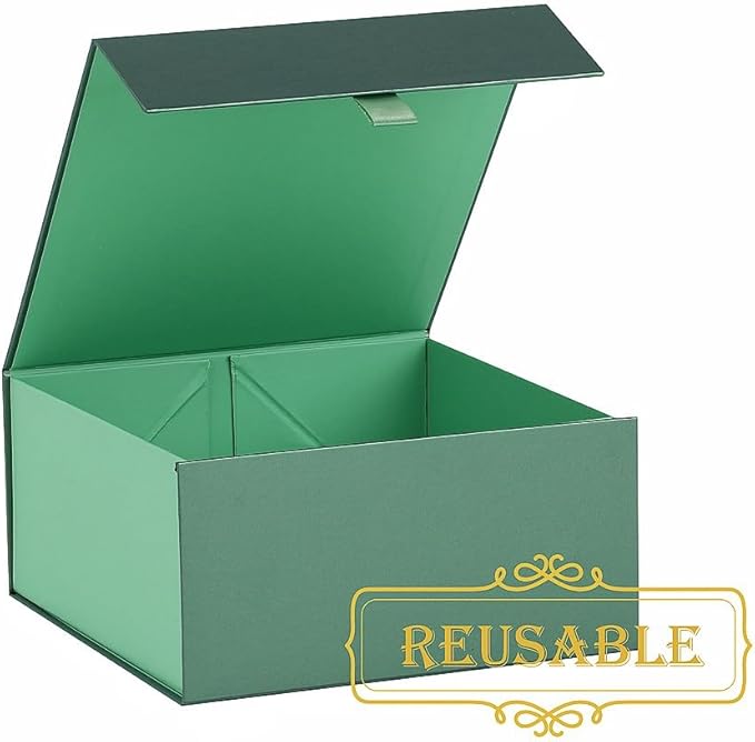 5 Pcs Green Gift Box 8x8x4 Inches Small Gift Boxes for Presents with Magnetic Closure LidLuxury Gift Box for Rectangle Collapsible for Bridesmaid, Wedding, Birthday Gift Packging