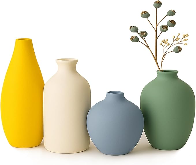 Ceramic Vase for Home Decor Set of 4, Decorative Flower Vases for Bedroom, Living Room, Bathroom, Entryway, Table Centerpiece, Modern Minimalist Vases for Decor-Multicolor