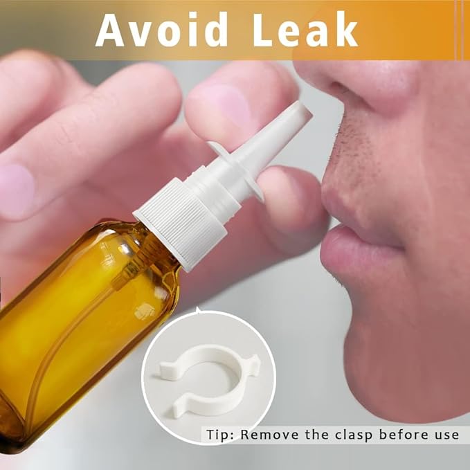Nasal Spray Bottles 6Pcs1oz (30ml) with 2*Funnel,1*Dropper, 8*Label,Empty Nasal Spray Bottle,Amber Glass Nasal Spray Bottle,Press Spray Head Refillable Portable Fine Mist
