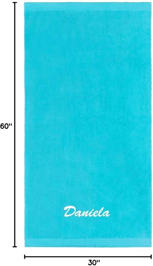 Kaufman - Personalized Velour Beach and Pool Towel 100% Cotton 30in X 60in Solid Color Bath Towel Embroidered (Turquoise)