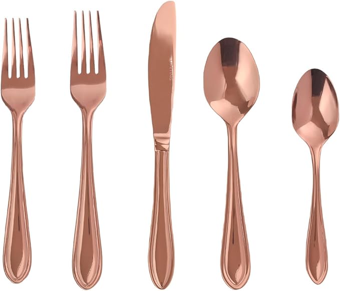 Rose Gold Silverware Set,40-Piece Stainless Steel Flatware for 8, Heavy-Duty 18/0 Stainless Steel Utensils,Mirror Polished Dishwasher Safe for Home & Kitchen Dining