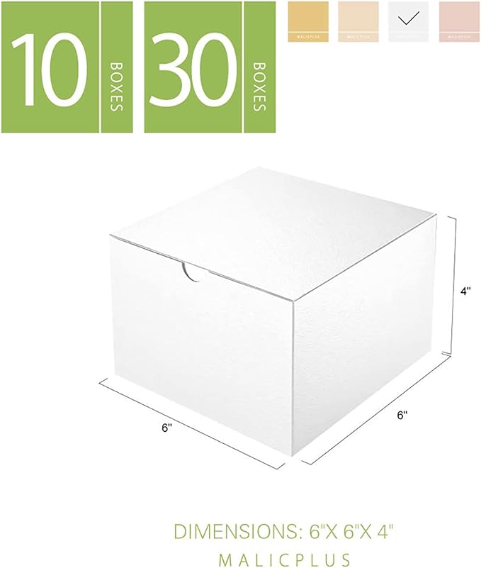 10 White 6x6x4 Inches Floral Gift Boxes with Lids for All Occasions