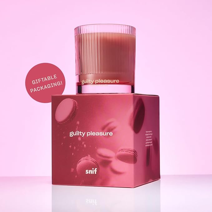 Guilty Pleasure Luxury Scented Candle by Snif, Valentine's Day, Warm and Calming, 50+ Hours, 100% Cotton Fiber Wicks, Soy Wax Blend, Non-Toxic, Vegan, 8.5 oz