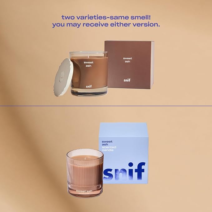 Sweet Ash Scented Candle by Snif, Low-Key Sweet and Earthy Scent, 50+ Hours, 100% Cotton Fiber Wicks, Soy Wax Blend, Non-Toxic, Vegan, 8.5 oz