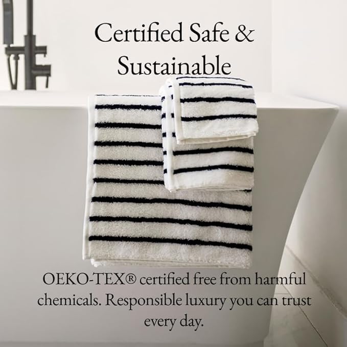 Italic Ultraplush 100% Australian Cotton Towels - Set of 2 Luxury Bath Towels, Quick Dry & Absorbent, Heavy Duty Large Bath Towels, 800GSM Resort Grade Striped (White & Blue)