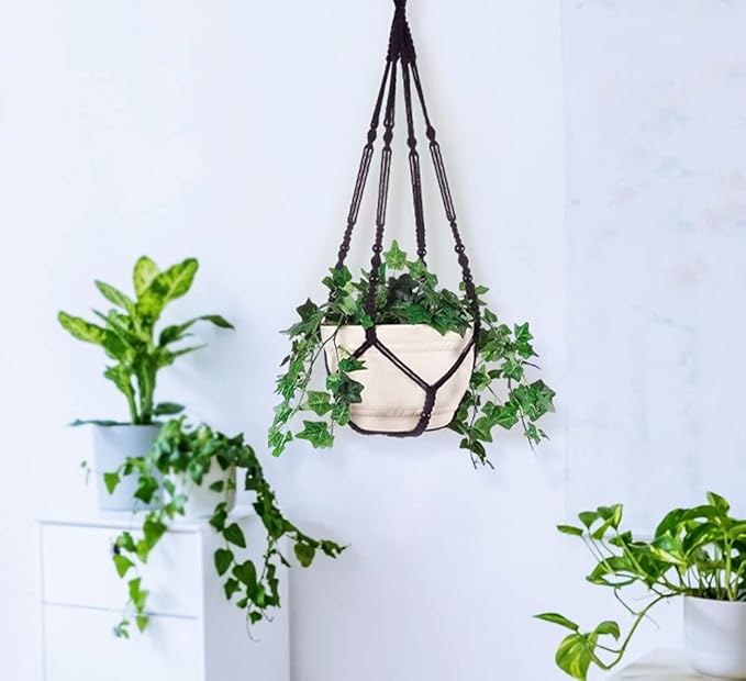 43 Inches Macrame Planter Hanger Large for 12 inch Pot + Swag Hook (Extra Long & Big) | Large Hanging Planter for Indoor Plants | No Tassel, Cotton Rope, NO Pot/Plant Included (Black)(XL)