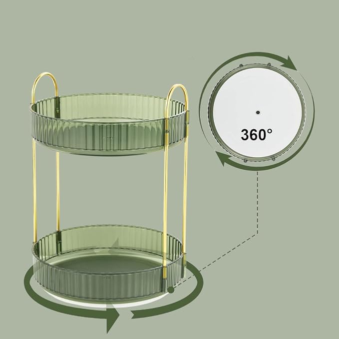 360° Rotating Makeup Organizer – 2-Tier Spinning Cosmetic Holder for Vanity, Countertop, Bathroom & Dresser – Perfume, Skincare & Cosmetic Care Organizer (Clear Green, 2 Tier)