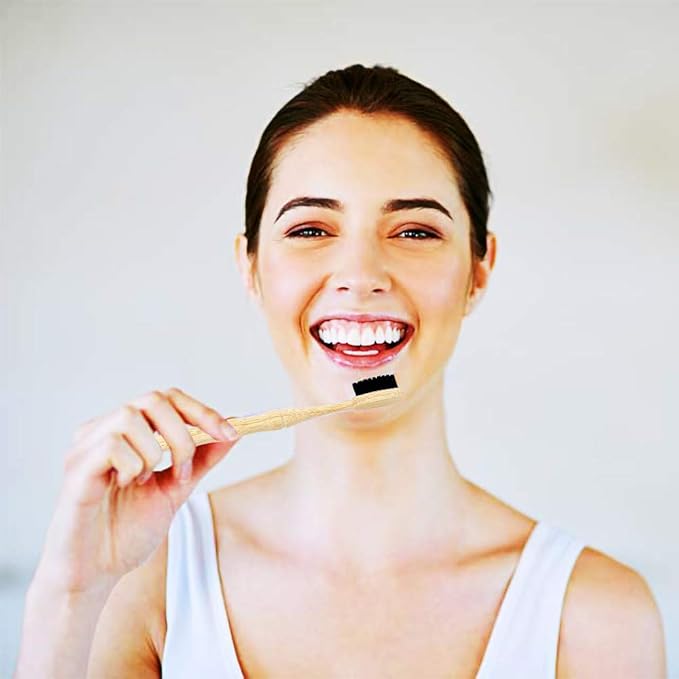 Virgin Forest Bamboo Toothbrush, Vegan Natural ECO Friendly Wood Toothbrushes, Biodegradable Organic Charcoal Tooth Brush, Pack of 6