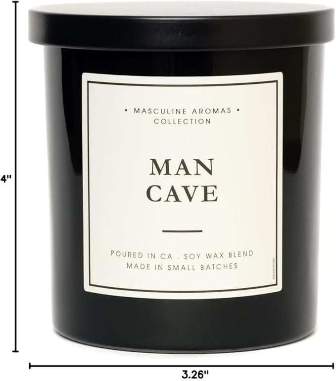 Hand-Poured in California | Masculine Aromas | 9oz | 50-Hour Burn Time | Scented Men's Candles with Natural Essential Oils | Vegan (Man Cave)