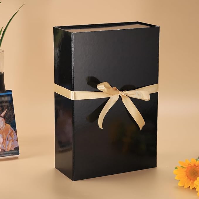 RayofSun Black Gift Boxes with Lids for Presents Large Rectangle Collapsible Decorative Boxes13.7x9x4.3 inch,Bridesmaid Groomsmen Proposal Boxfor Wedding,Christmas,Birthday(5PCS)