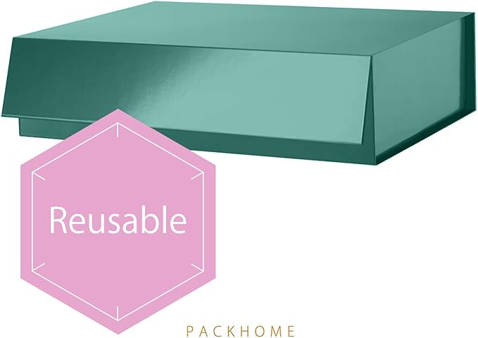 PACKHOME Large Gift Box 13.5x10x3.5 Inches, Sturdy Shirt Box with Magnetic Lid for Multiple Occasions (Glossy Green)