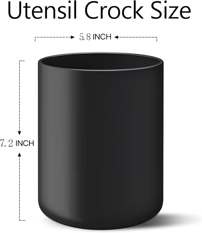 Black Kitchen Utensil Holder for Countertop, Large 7.2 Matte Ceramic Cooking Utensil Crock for Counter Easy to Clean, Modern Spatula Holder for Farmhouse Décor 7.2×5.8 INCH