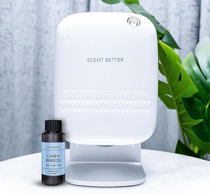 Scent Better Pro - Smart Bluetooth Essential Oil Diffuser for Home, Hotel, Spa, Office, Waterless - Includes Free Linen Breeze - White