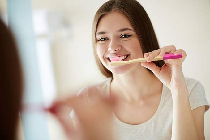 Virgin Forest Bamboo Toothbrush, Natural Eco Friendly Wood Toothbrushes, Biodegradable Charcoal Tooth Brush, Pack of 6