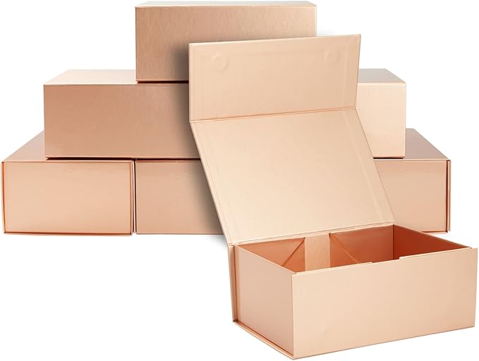 Stockroom Plus Bridesmaid Gift Boxes - Set of 6, 9.5 x 7 x 4 in, Rose Gold - Hidden Magnetic Closure & Lids for Bridesmaid Gifts, Wedding Favors & Jewelry Storage