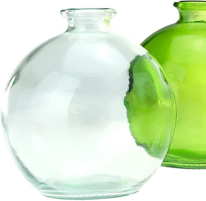 Couronne Company Ball Recycled Glass Vase, G5464, 6.75 Inches Tall, 66 Ounce Capacity, Clear, 1 Piece
