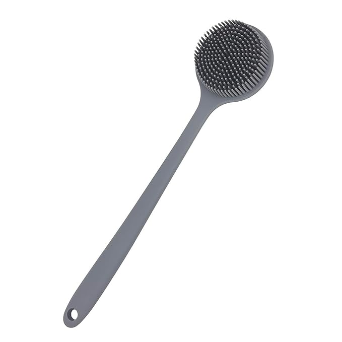 DNC Silicone Back Scrubber for Shower Bath Body Brush with Long Handle (Gray)