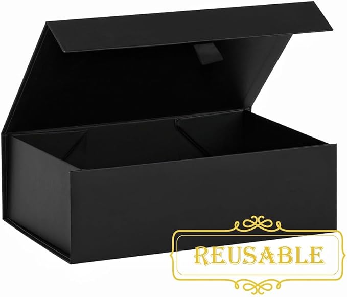 5 Pcs Black Gift Box for Presents 10.8x7.5x3.5 Inches Magnetic Gift Boxes with Lid Luxury Gift Box for Rectangle Collapsible for Bridesmaid, Wedding, Birthday Gift Packging