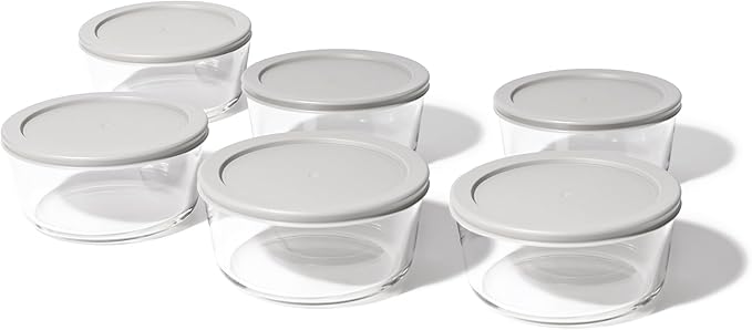 DURA LIVING 12-Piece Glass Food Storage Containers Set (6 Containers + 6 BPA-Free Lids) | 2-Cup, Leakproof | Microwave, Freezer, Oven & Dishwasher Safe | Ideal for Meal Prep & Pantry Organization