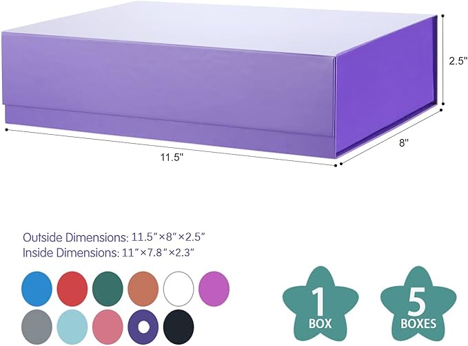 Gift Boxes Purple 11x7.8x2.3 Inches, Magnetic Closure Shirt Gift Boxes with Lids for Presents (5 Pack)