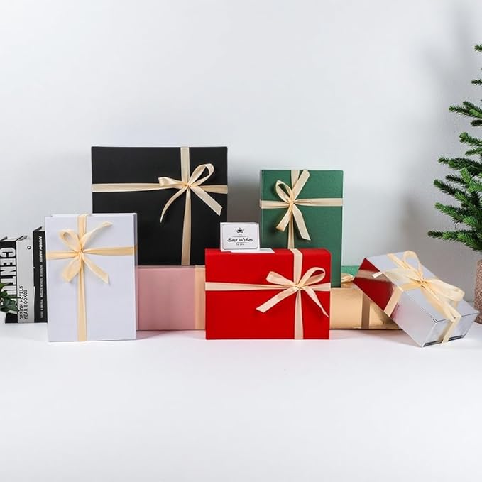 UoeRing 1 Pcs Silver Gift Box 11.5x8x4 inch Luxury Gift Box for Presents with Magnetic Lid Collapsible,Birthday,Christmas,Contains Card, Ribbon, Tissue Paper,Shredded Paper Fille