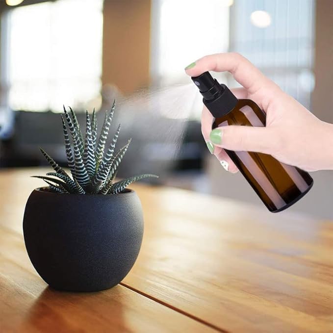 4 oz Amber Glass Spray Bottles for Essential Oils, Small Empty Fine Mist Spray Bottle,4 Pack with Funnel Dropper