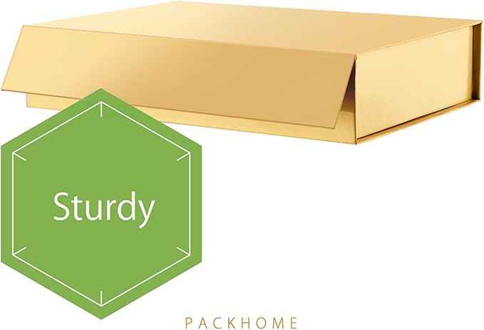 PACKHOME 6 Gift Boxes 11.5x8x2.5 Inches, Sturdy Shirt Boxes with Magnetic Lids for Multiple Occasions (Glossy Gold)