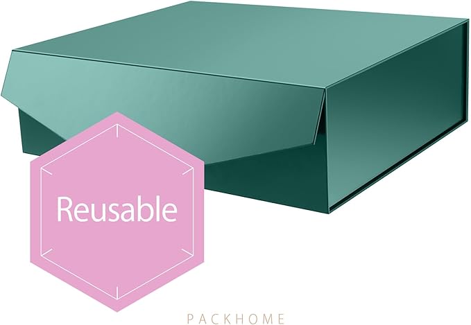 PACKHOME 17x14.5x5.5 Inches, 3 Extra Large Gift Boxes with Lids, Magnetic Closure Boxes for Clothes and Large Gifts (Glossy Green)