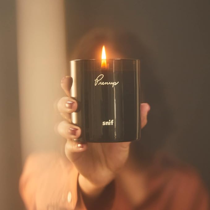 Prenup Luxury Scented Candle by Snif, Musky and Smooth Scent, 50+ Hours, 100% Cotton Fiber Wicks, Soy Wax Blend, Non-Toxic, Vegan, 8.5 oz