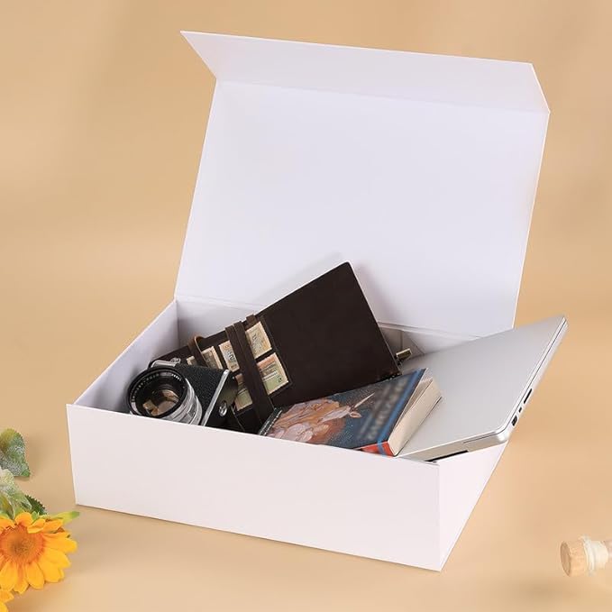RayofSun White Gift Boxes with Magnetic Lids for Presents, Bridesmaid Proposal Box 13.7x9x4.3 inch, Large Rectangle Collapsible Decorative Box for Wedding, Christmas, Birthday(1PC)
