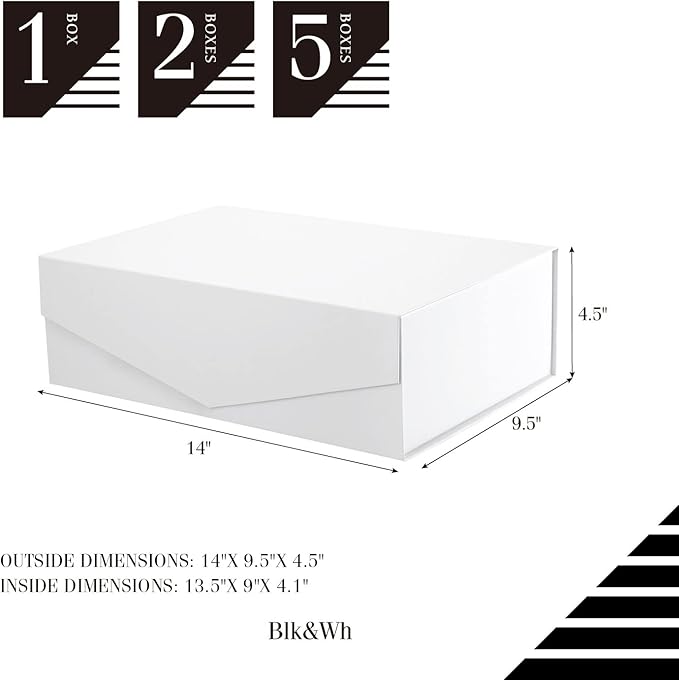 BLK&WH Large Gift Box 13.5x9x4.1 Inches With Lid, Bridesmaid Proposal Box, Collapsible With Magnetic Lid (Matte White)