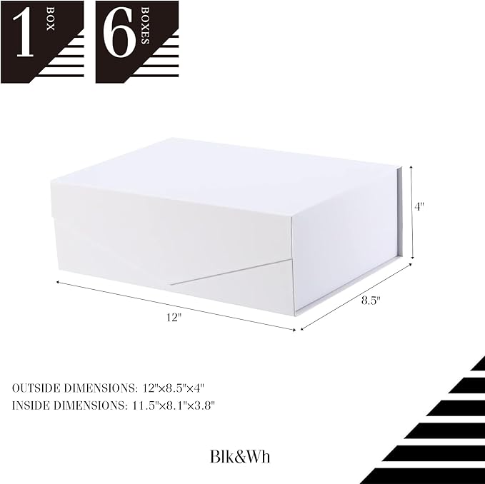 BLK&WH 6 Gift Boxes 11.5x8.1x3.8 Inches, Large White Magnetic Bridesmaid Proposal Boxes with Lids (Matte White)