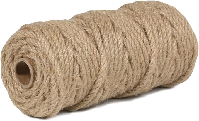 2Pcs 4mm Natural Jute Twine Rope 240 Feet Twisted Heavy Duty Thick Twine for Cat Scratching Post Tree Craft Projects Garden Home Decoration Packing Bundling (Brown-120Feet/Roll)