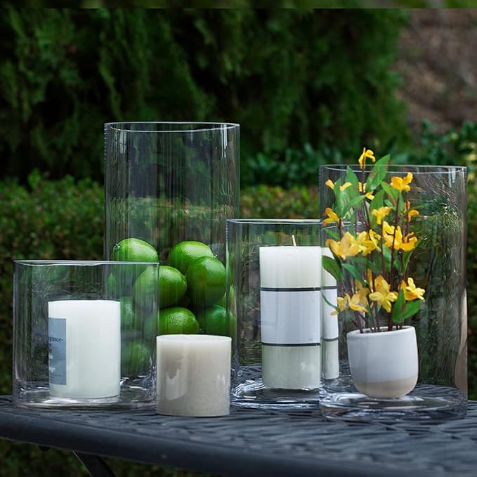 Enova Floral Clear Glass Flower Vase, 6W x 12H Inches Cylinder Vase, Pillar Candle Floating Candle Holders, Tall Cylinder Glass Vase for Flowers, Round Glass Vase for Home Decor, Wedding (Pack 4)