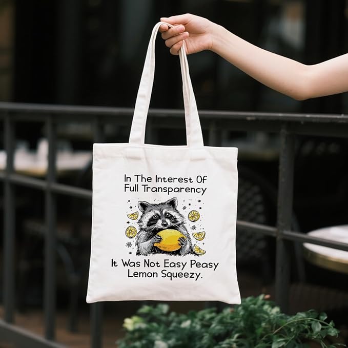 Canvas Tote Bag for Women, Funny Raccoon Shoulder Tote Bags, Casual Canvas Totes to Work Traveling, Christmas Gifts to Friends and Family, Holiday Gift Bags for Wrap Storage