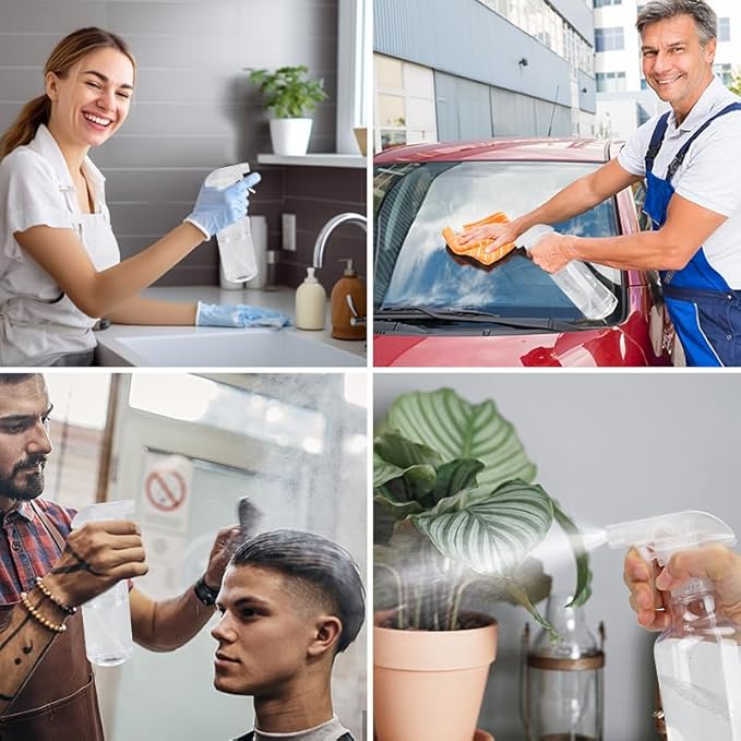 Plastic Spray Bottles Empty Spray Bottle 16.9oz/500ml 2 Pack Heavy Duty Spraying Bottles Mist/Stream Water Bottle for Cleaning Solutions, Essential Oils, Hair (Clear)